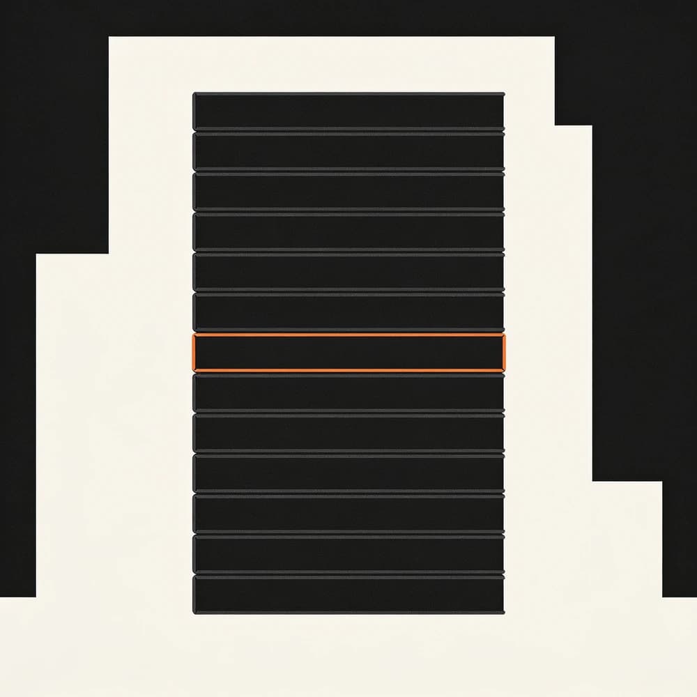 Column of stacked dark bars with a single bar outlined in orange